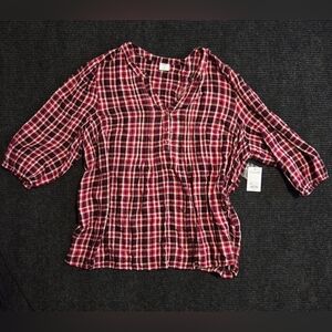 Croft & Barrow Red and Black Plaid Blouse
